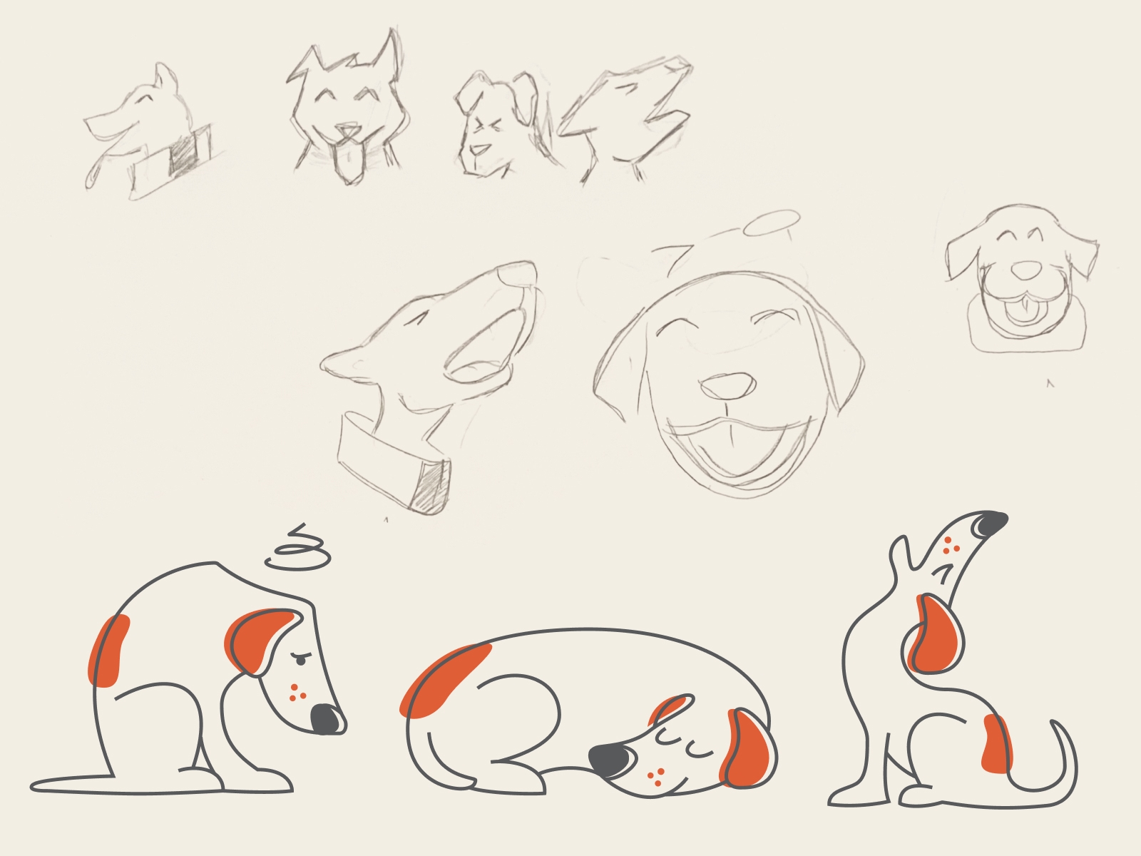 Illustrations of dogs barking.