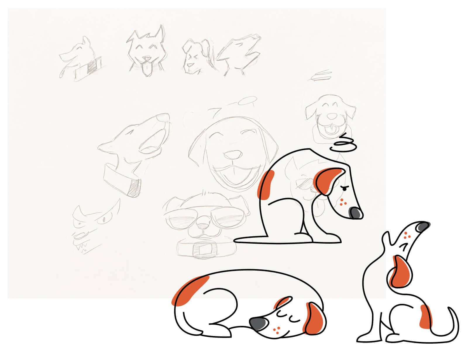 Illustrations of dogs barking.