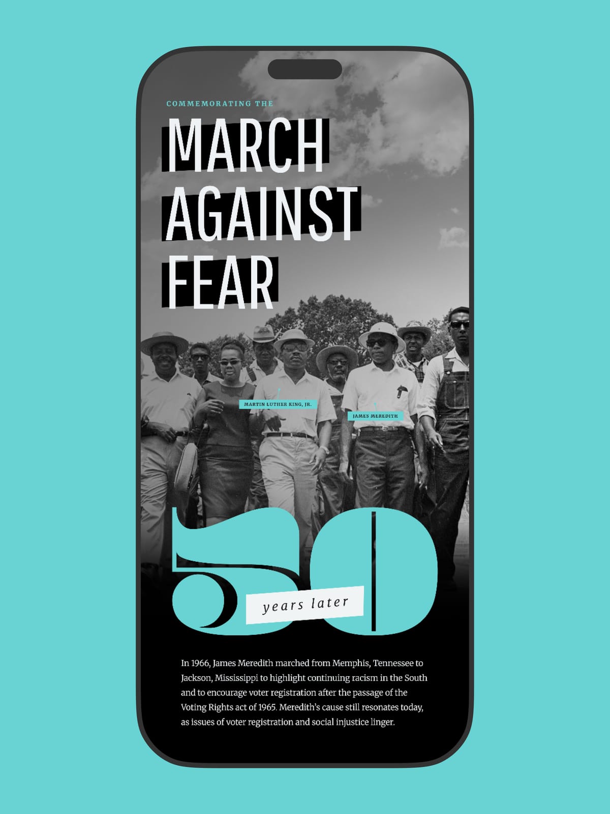 A website for the March Against Fear 50-year anniversary service