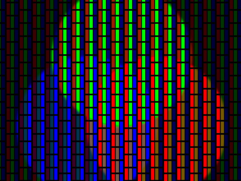 A zoomed-in look at the CSS-based RGB pixels.