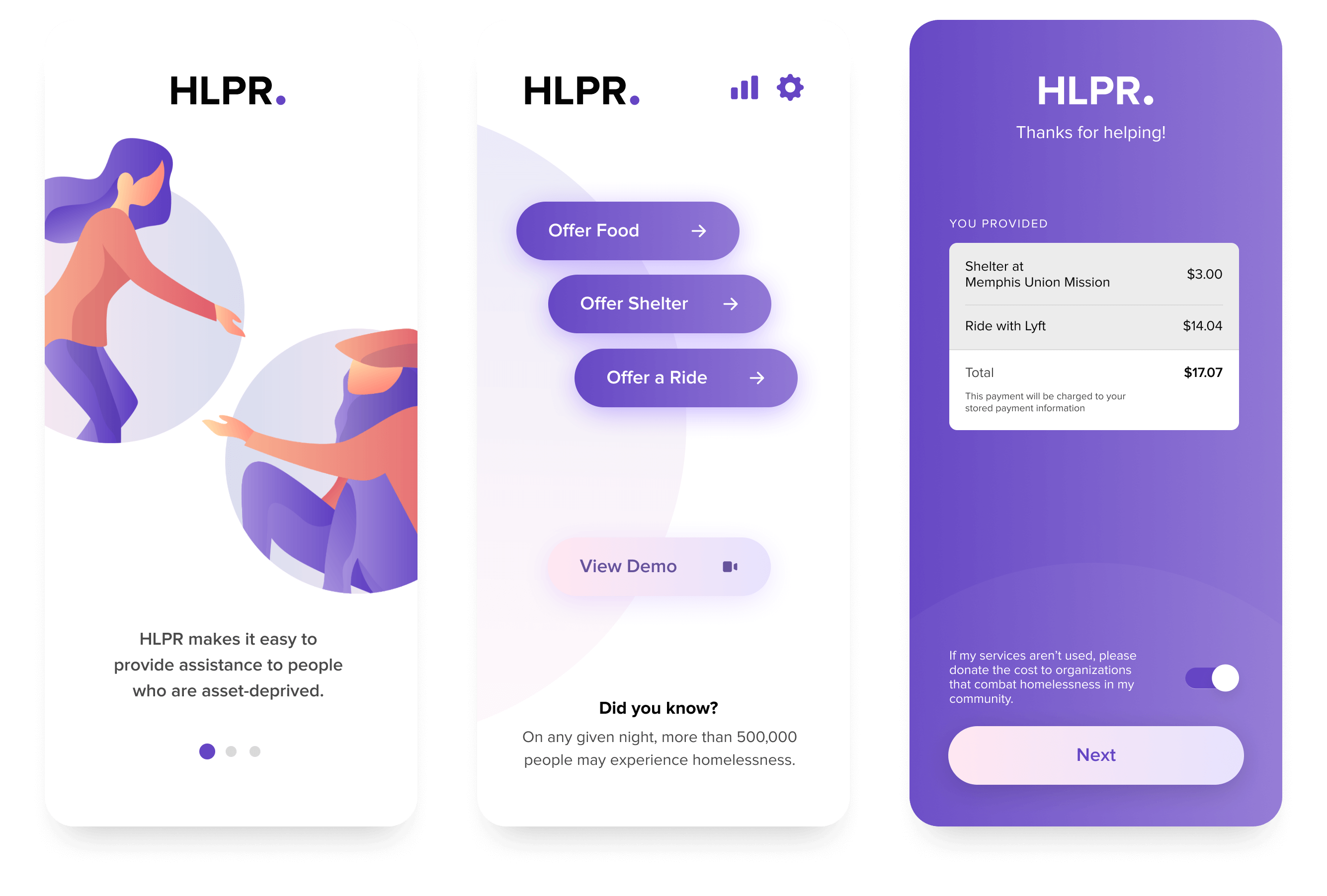 Helper app home screen
